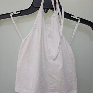 Sunday Best Women’s White Halter Top – Size M – Cropped Tie Neck Tank